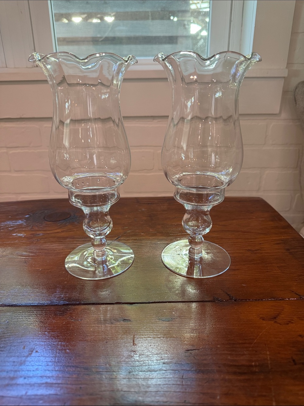 2 Gorgeous Clear Glass Hurricane Lamps